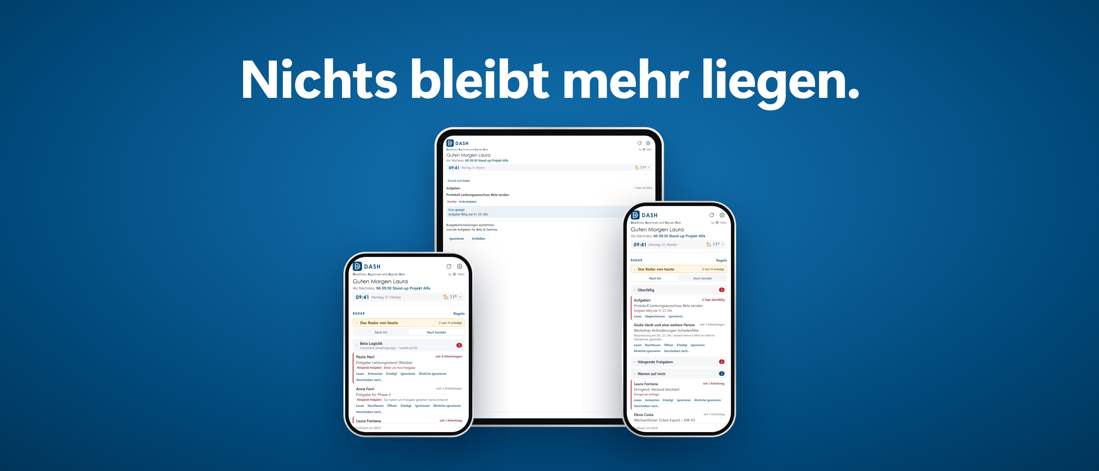 DASH auf iPad, iPhone und iPhone Duo: Nichts bleibt mehr liegen.