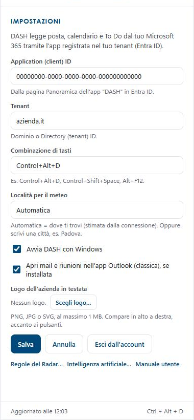Il pannello Impostazioni
