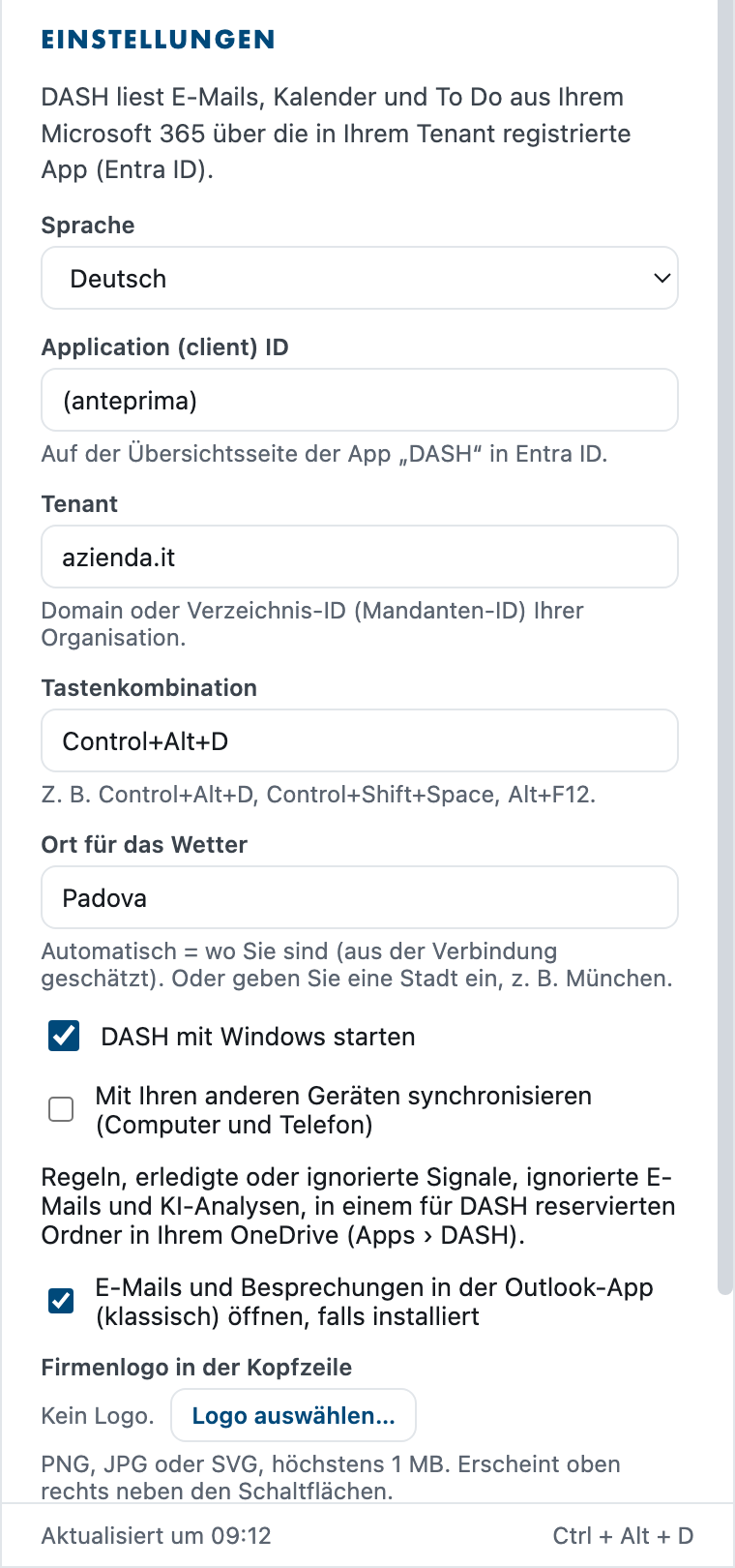 Der Bereich Einstellungen