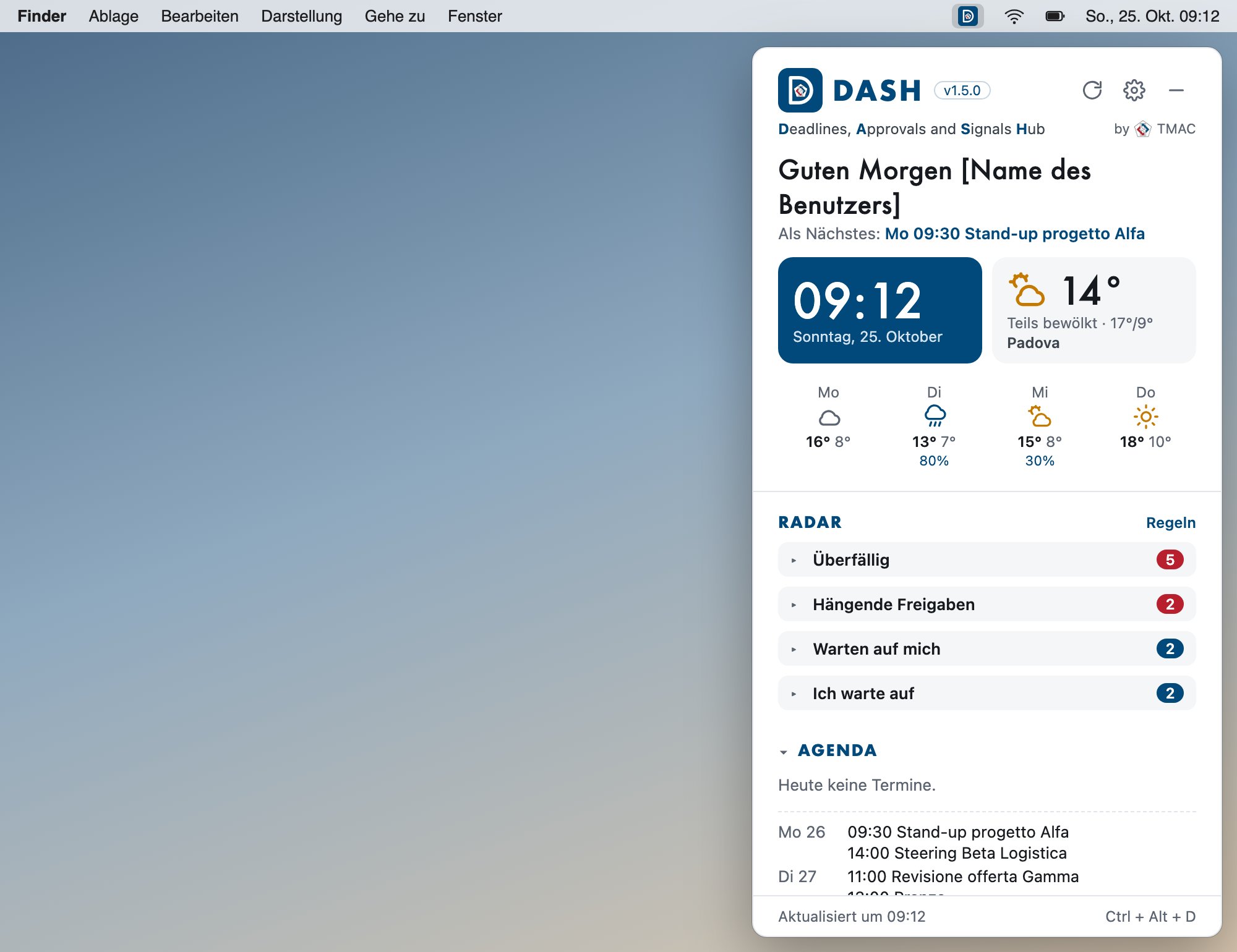 DASH auf dem Mac, unter seinem Symbol in der Menüleiste