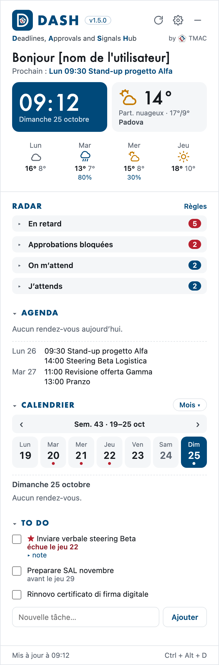 La fenêtre de DASH